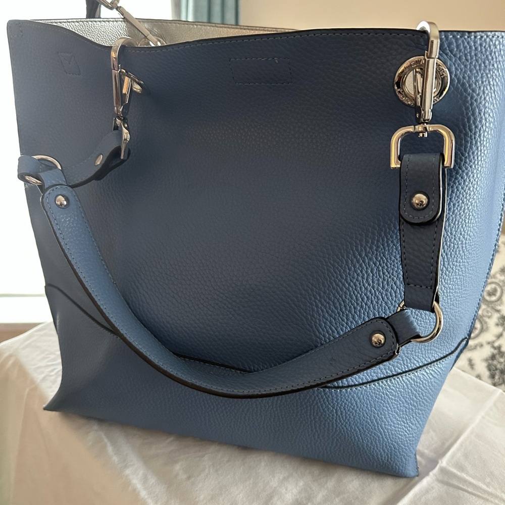 Calvin Klein Periwinkle Blue Pebbled Faux Leather Tote w/ Double Handles & Strap